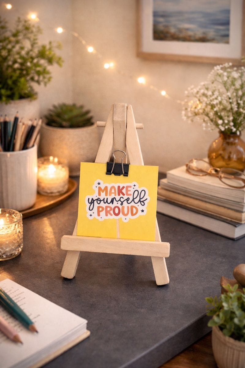 Mini Aesthetic Easel Stand with Quirky Quotes 💛 | Desk Decor & Gifts
